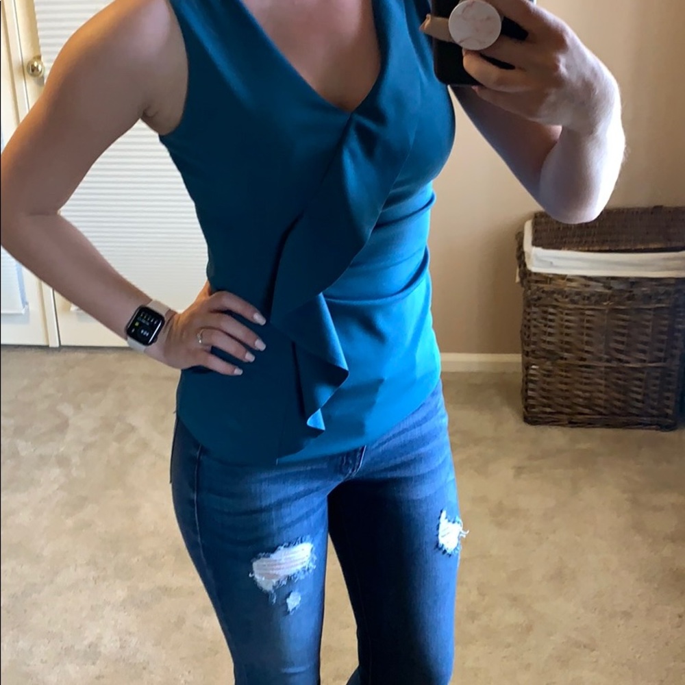 WHBM blue ruffle blouse